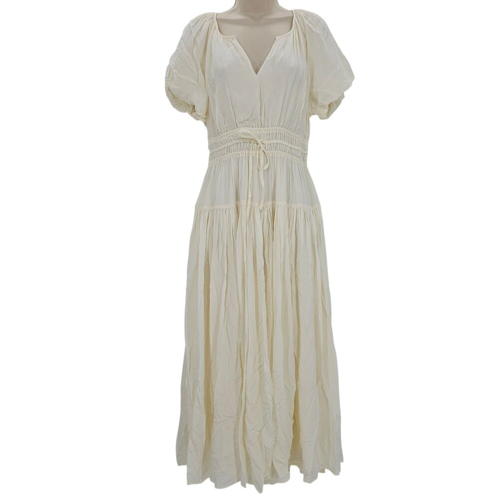 J. Crew Cream Maxi Dress with Smocked Waist and Puff Sleeves